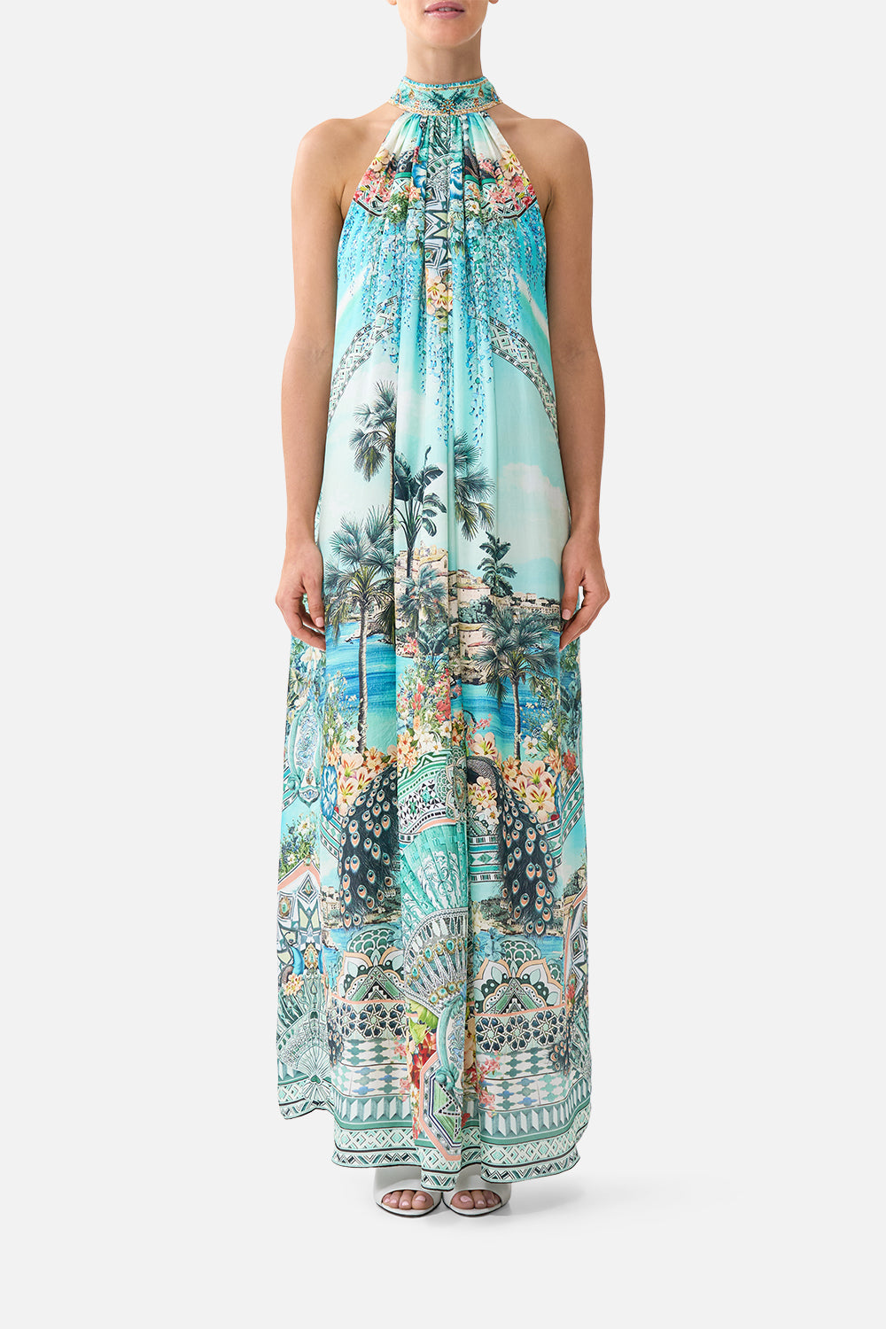 CAMILLA_00040751_TIE_NECK_LONG_DRESS_BALEARIC_BEBE_MODEL_1